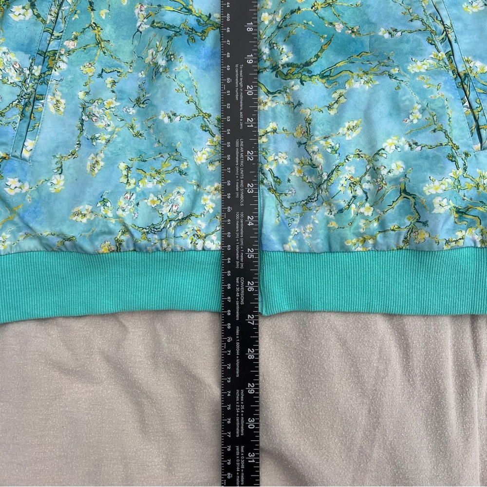 Immersive Van Gogh Cherry Blossom Turquoise Satin Floral Bomber Jacket NWOT - Picture 8 of 8